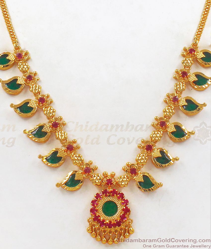 Six Petals Palakka Stone Gold Necklace For Party Wear NCKN2309