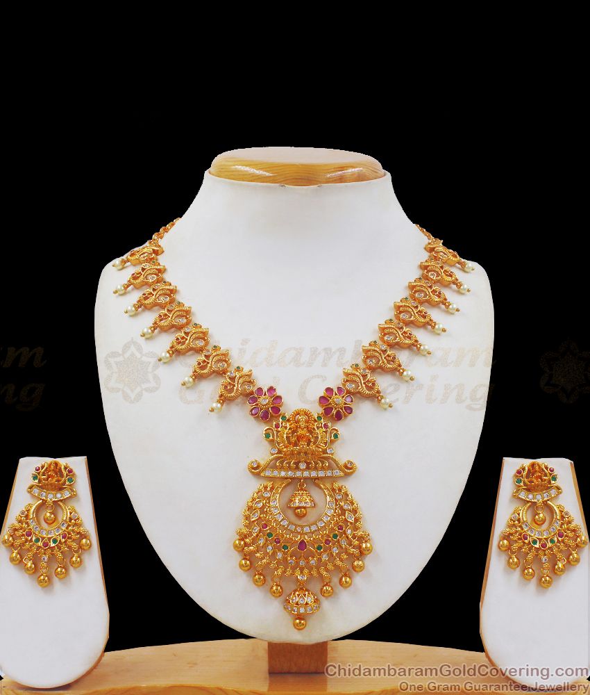 Lakshmi Design Multi Color Stone Gold Necklace Earrings Set NCKN2312