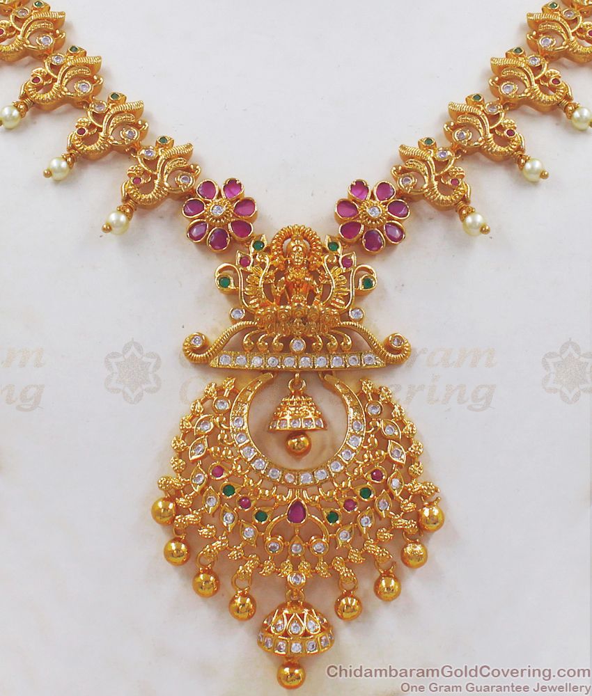 Lakshmi Design Multi Color Stone Gold Necklace Earrings Set NCKN2312