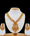 Traditional Lakshmi Design Ruby White Stone Gold Necklace NCKN2313