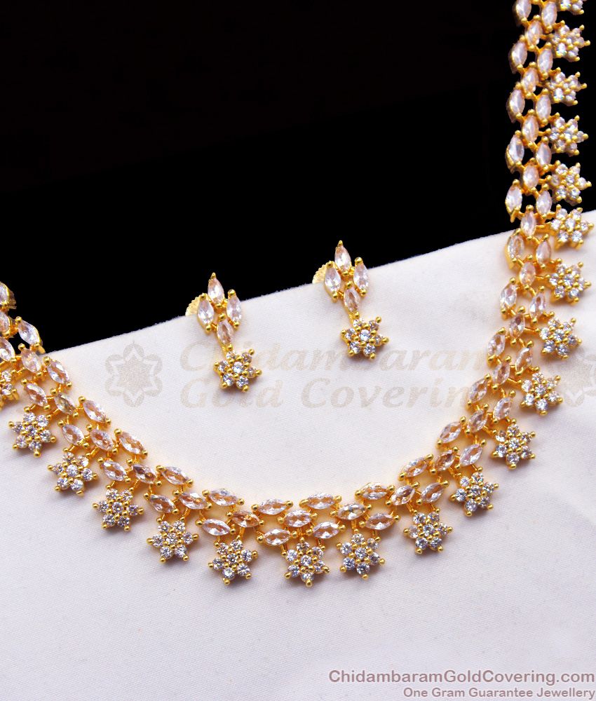 Attractive Full White CZ Stone Gold Necklace Party Wear NCKN2318