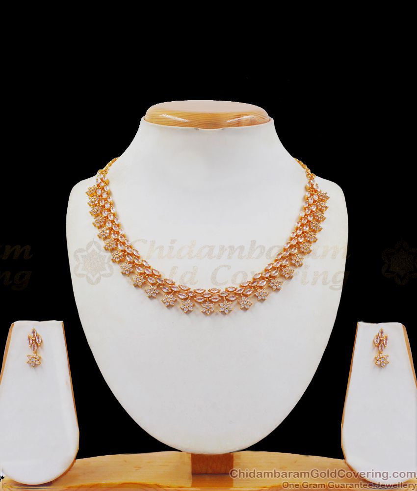 Attractive Full White CZ Stone Gold Necklace Party Wear NCKN2318