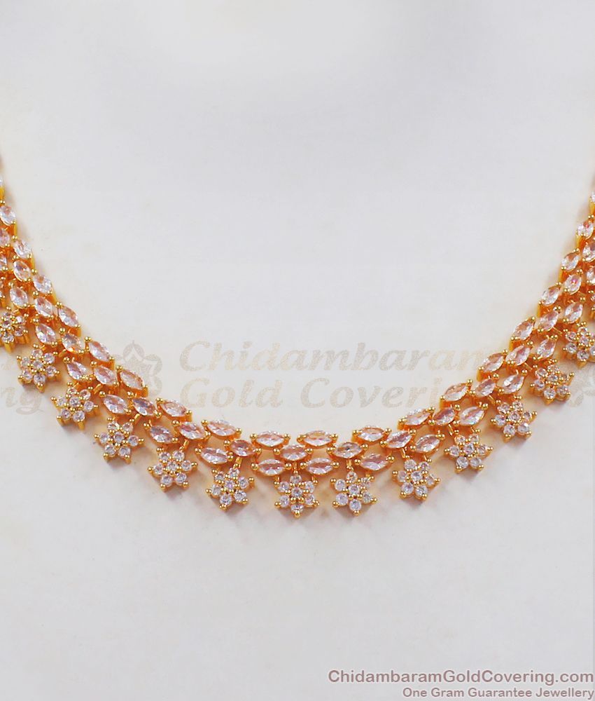 Attractive Full White CZ Stone Gold Necklace Party Wear NCKN2318