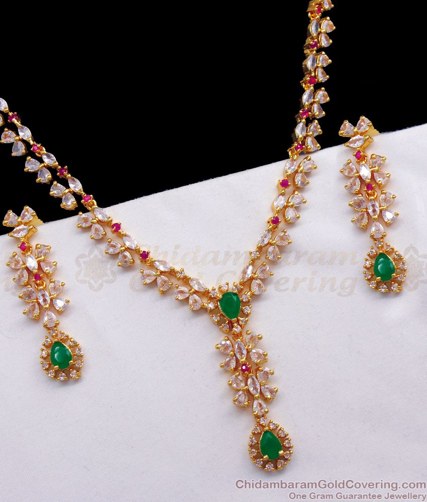 Enticing Multi Color Stone Gold Necklace Earrings Combo NCKN2319
