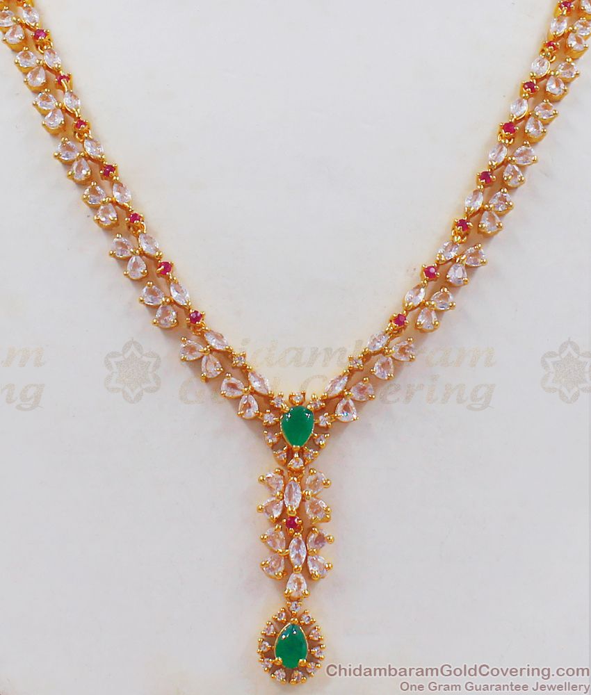 Enticing Multi Color Stone Gold Necklace Earrings Combo NCKN2319