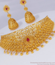 Premium Choker Type Gold Necklace Earrings Combo NCKN2323