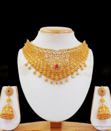 Premium Choker Type Gold Necklace Earrings Combo NCKN2323 Premium Choker Type Gold Necklace Earrings Combo NCKN2323