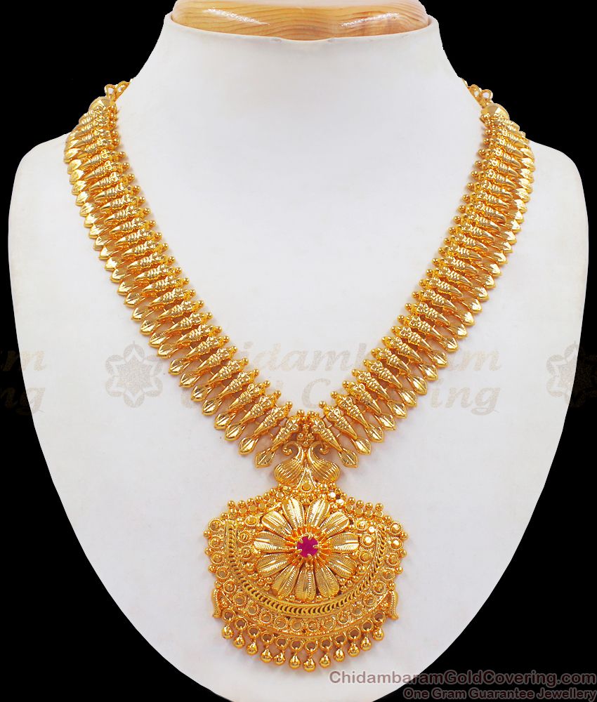 Single Ruby Stone One Gram Gold Necklace Party Wear NCKN2329