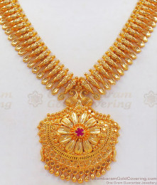 Single Ruby Stone One Gram Gold Necklace Party Wear NCKN2329