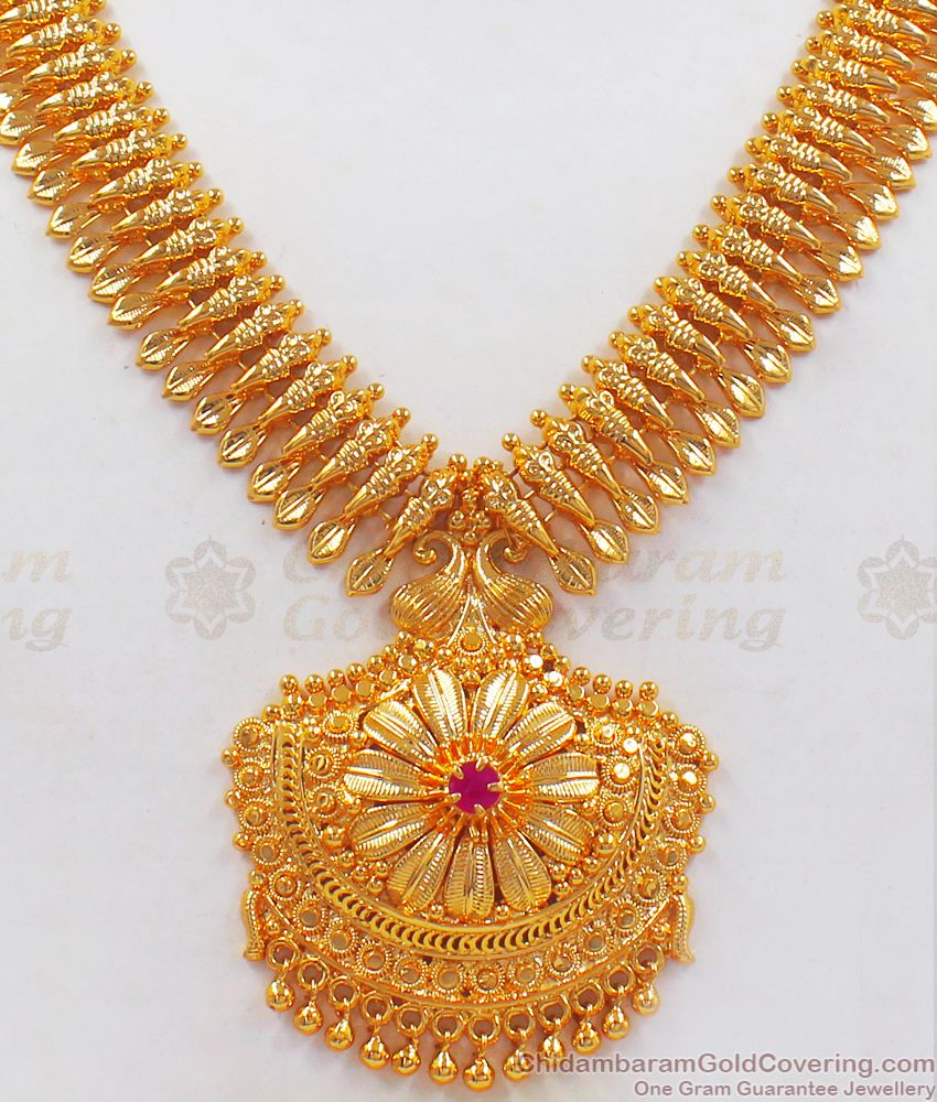 Single Ruby Stone One Gram Gold Necklace Party Wear NCKN2329