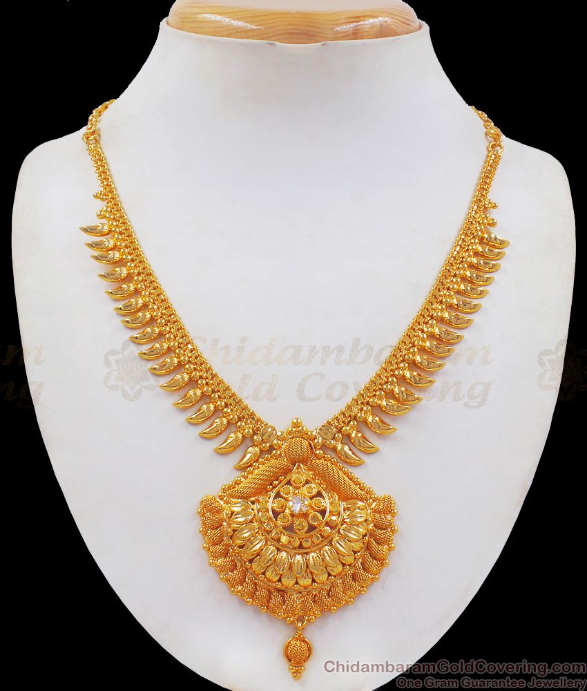 AD White Stone One Gram Gold Necklace Shop Online NCKN2330