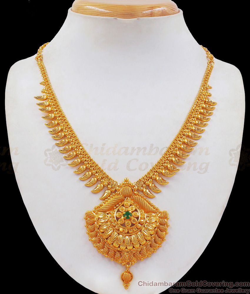 One Gram Gold Necklace Designs With Emerald Stone NCKN2331