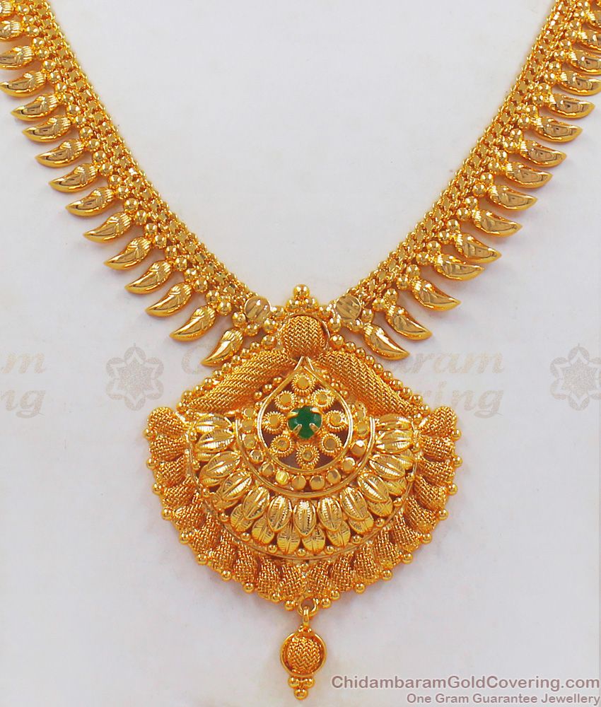 One Gram Gold Necklace Designs With Emerald Stone NCKN2331