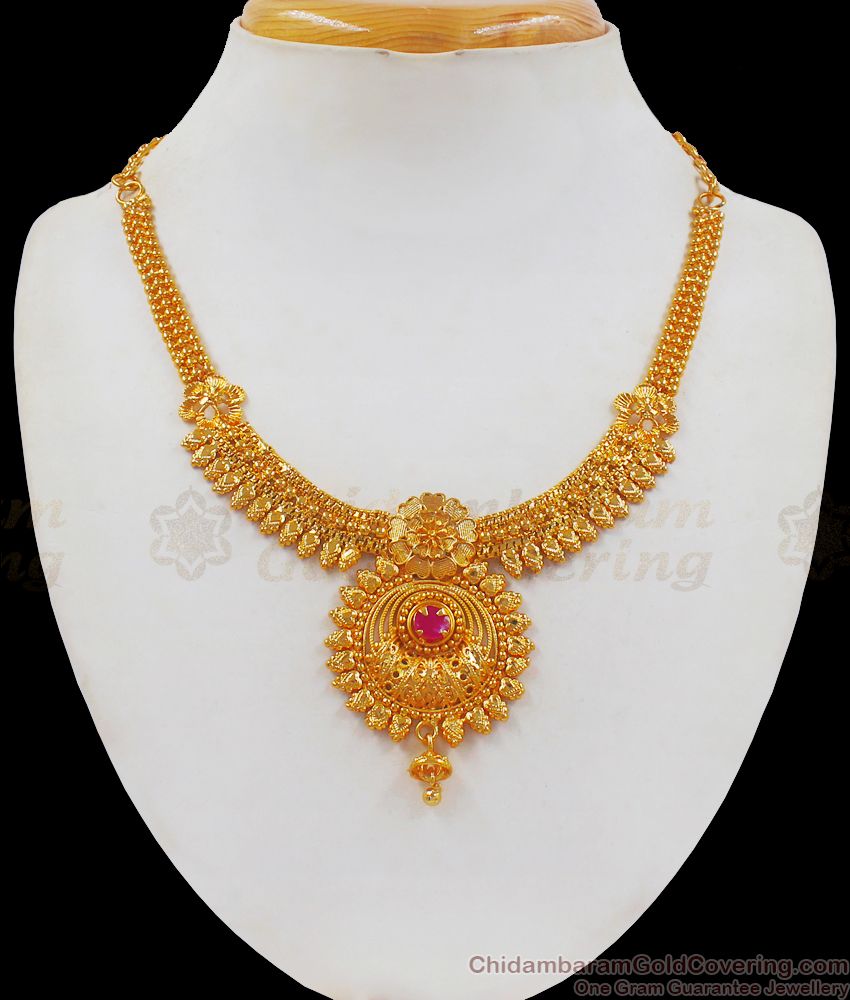 Latest Design Ruby Stone One Gram Gold Necklace NCKN2334