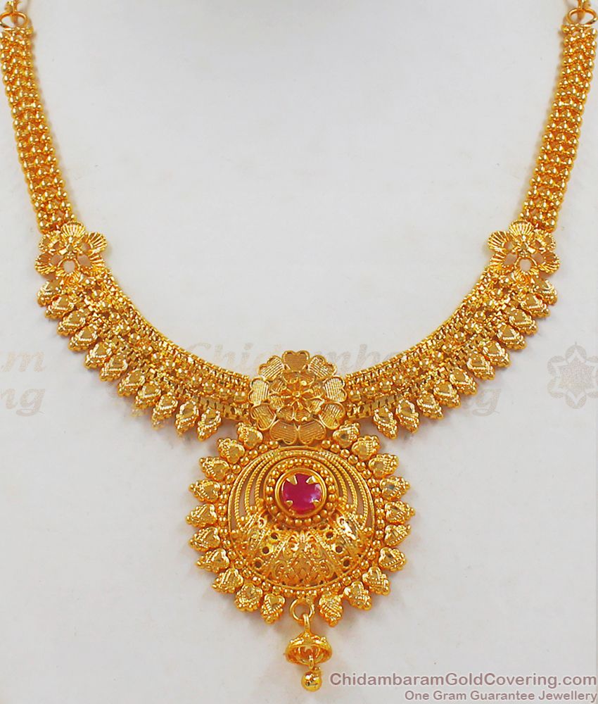 Latest Design Ruby Stone One Gram Gold Necklace NCKN2334