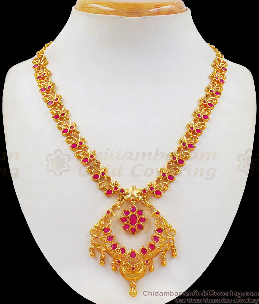 Attractive Design Ruby Stone Gold Necklace Party Wear NCKN2335