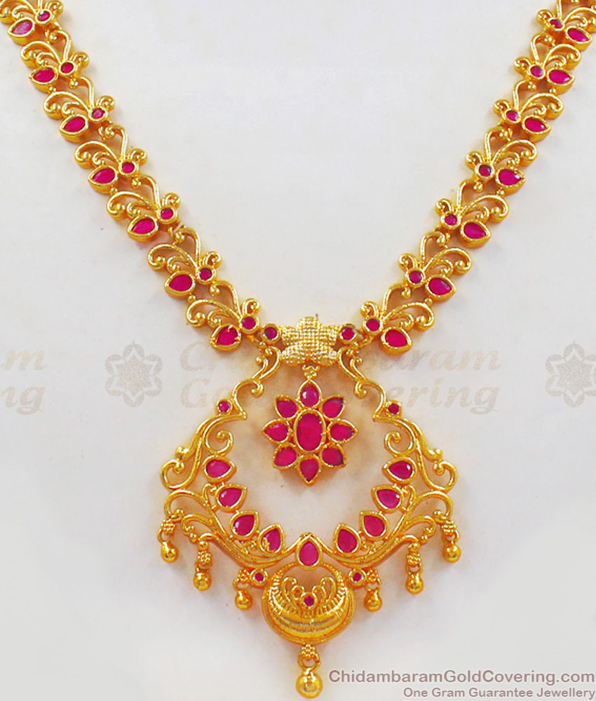 Attractive Design Ruby Stone Gold Necklace Party Wear NCKN2335