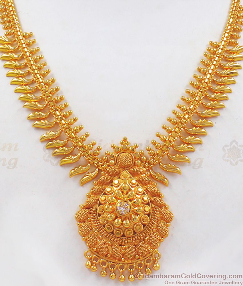 AD White Stone One Gram Gold Necklace Bridal Wear NCKN2337