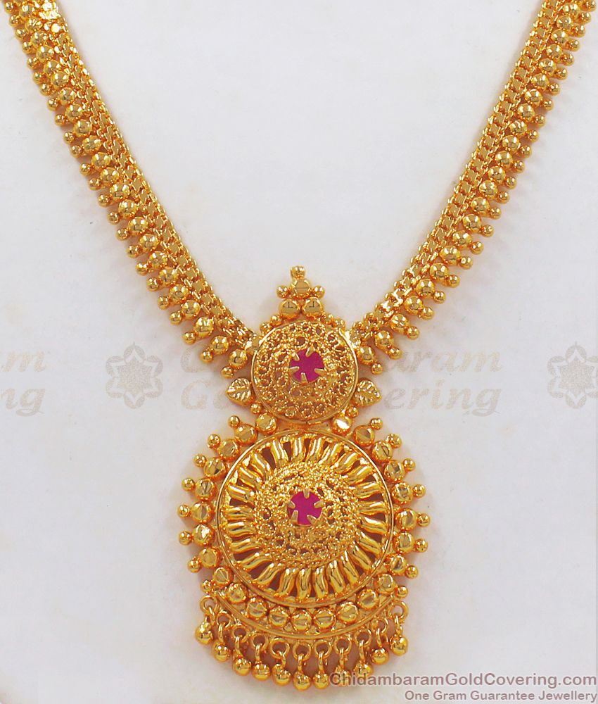 Attractive One Gram Gold Ruby Stone Necklace Designs NCKN2338