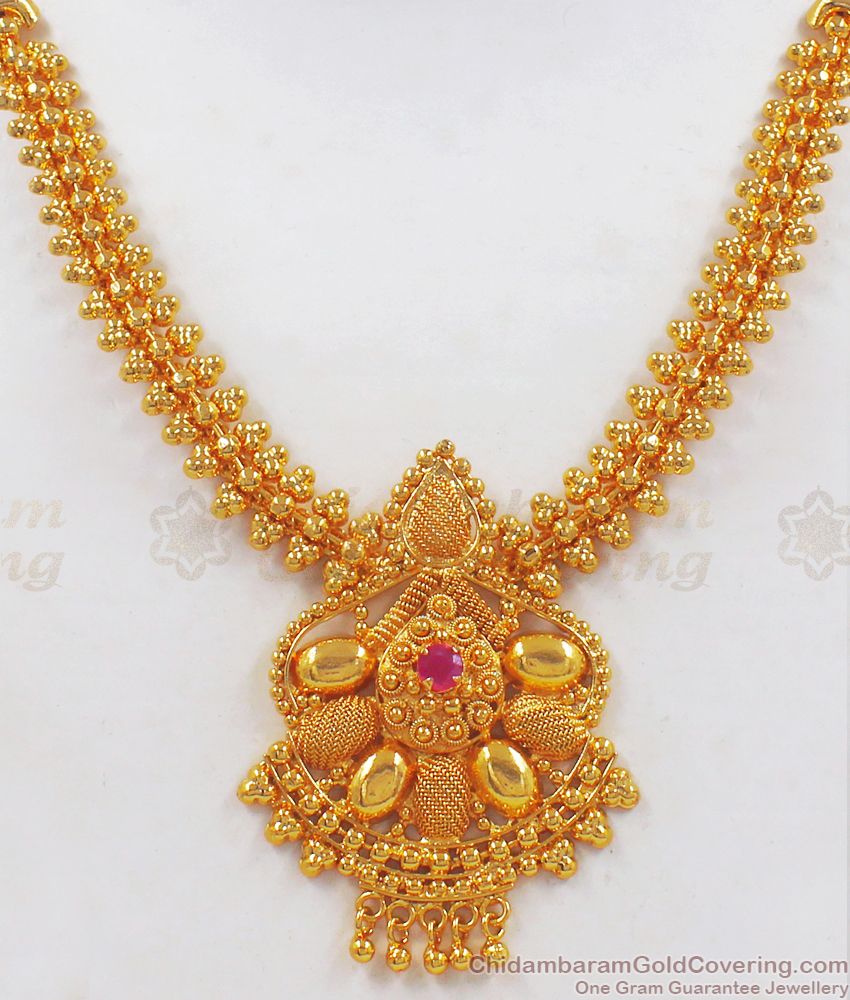 One Gram Gold Ruby Stone Necklace Shop Online NCKN2339