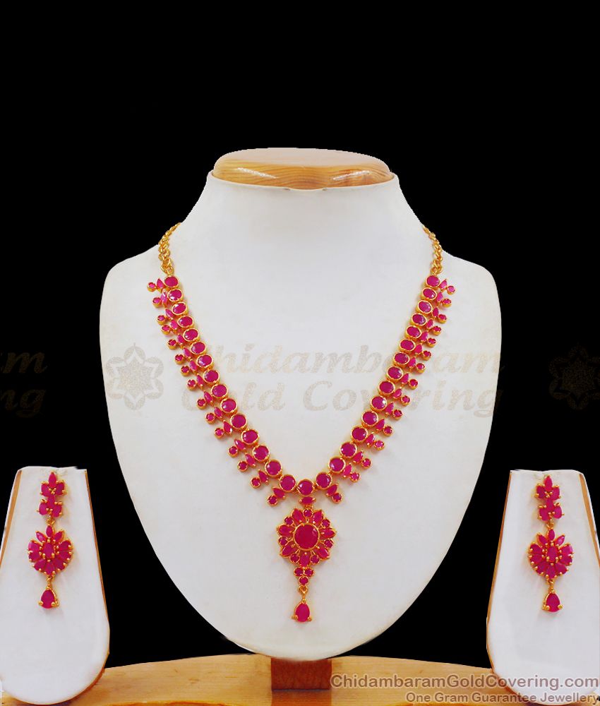 Fashion Full Ruby Stone Gold Necklace Party Wear NCKN2340