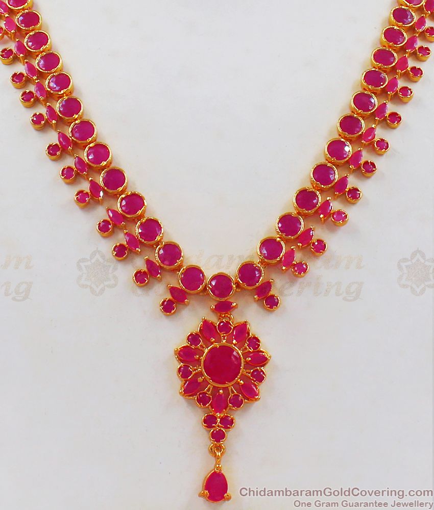 Fashion Full Ruby Stone Gold Necklace Party Wear NCKN2340