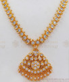 Impon Big Dollar Gold Necklace With White Stone Attigai With Earrings NCKN2342