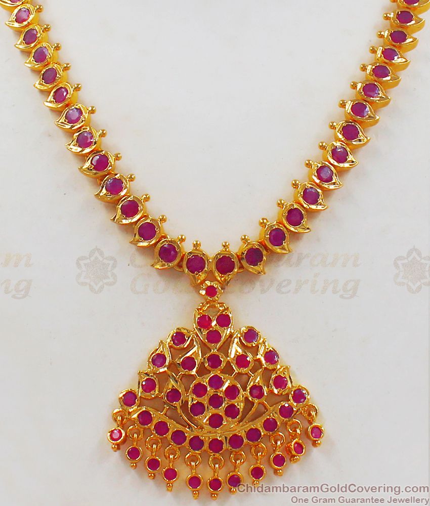 Impon Attiigai With Earrings Bridal Wear Gold Necklace Ruby Stone Shop Online NCKN2344