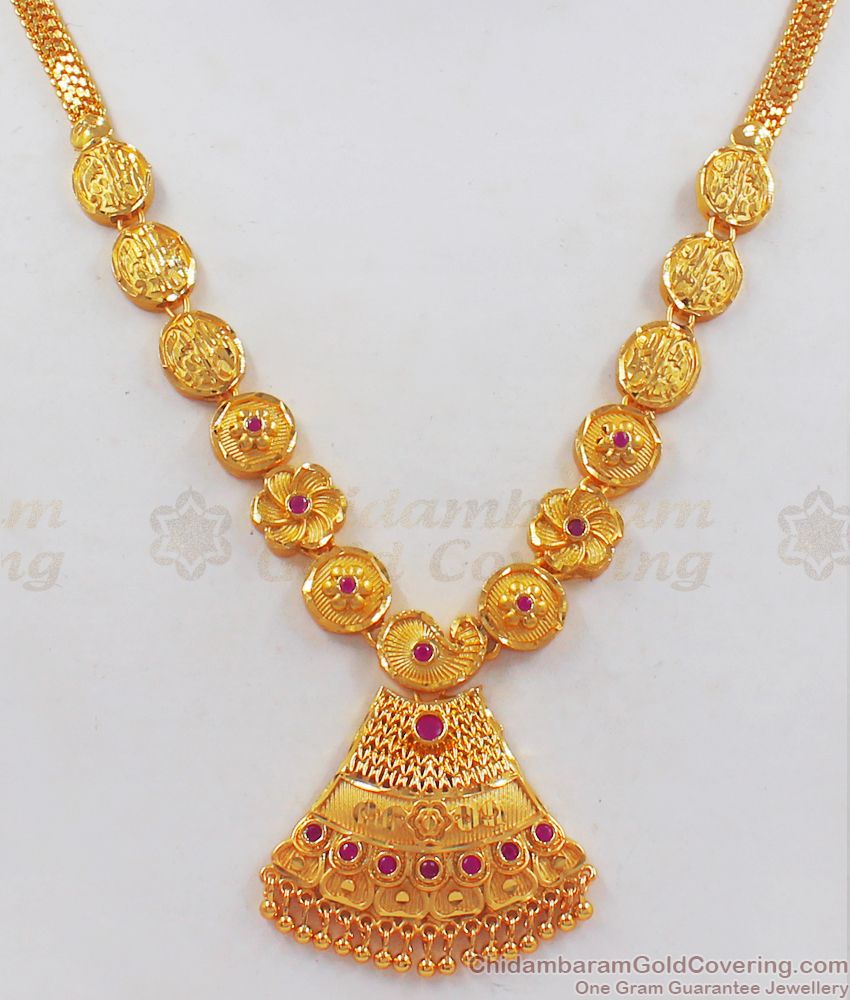 Premium One Gram Gold Forming Necklace With Ruby Stone NCKN2345