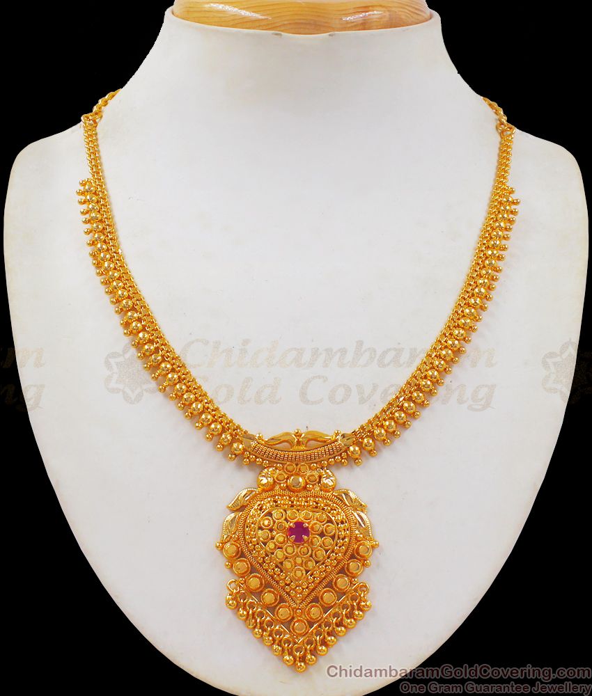 Classic One Gram Gold Necklace Ruby Stone Shop Online NCKN2349