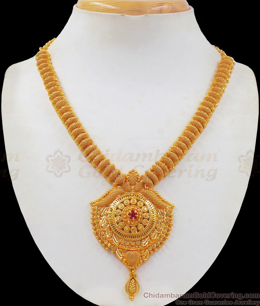 Attractive Net Design Gold Necklace Ruby Stone Wedding Collections NCKN2353