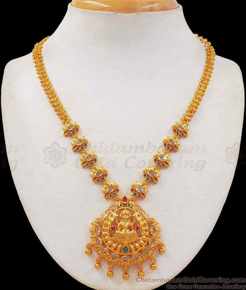 Premium One Gram Gold Lakshmi Necklace AD Stone Traditional Wear NCKN2354