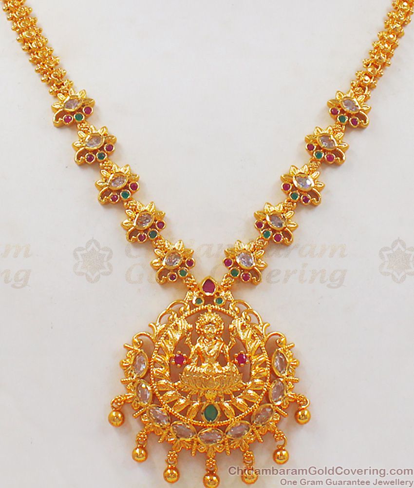 Premium One Gram Gold Lakshmi Necklace AD Stone Traditional Wear NCKN2354