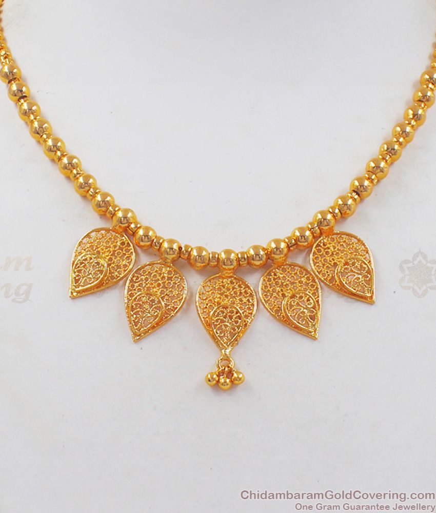 Five Leaf Petals Gold Necklace Small Balls Daily Wear NCKN2357