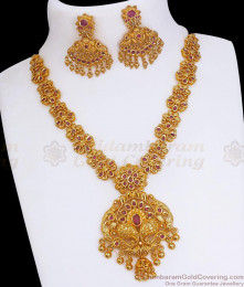 Heavy Gold Tone Necklace Peacock Design Ruby Stone Earring Combo Set NCKN2359 Heavy Gold Tone Necklace Peacock Design Ruby Stone Earring Combo Set NCKN2359
