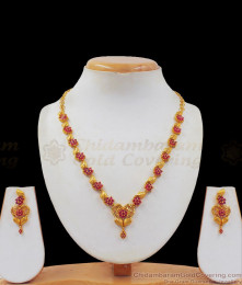 Ruby Stone Flower Pattern Gold Necklace Earrings Combo NCKN2360