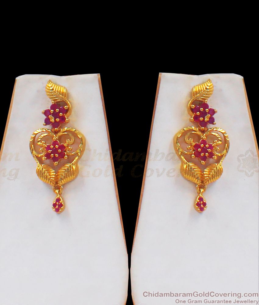 Ruby Stone Flower Pattern Gold Necklace Earrings Combo NCKN2360