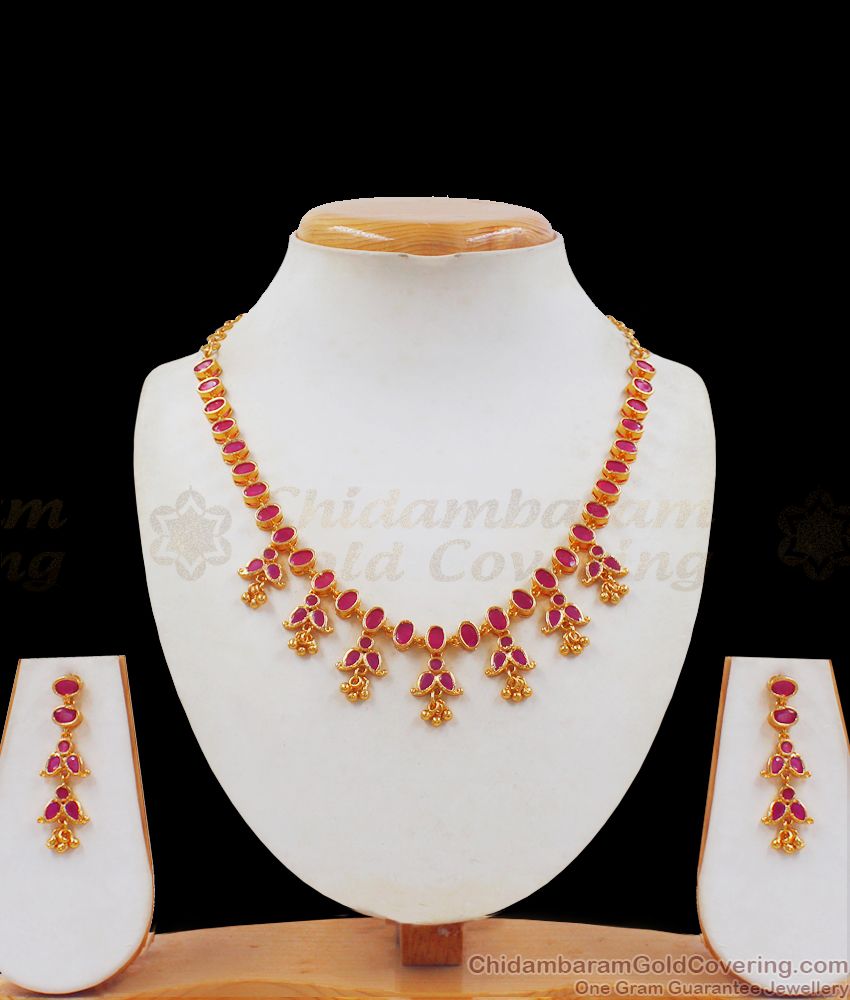 Fabulous Full Ruby Stone Gold Necklace Earring Combo NCKN2363