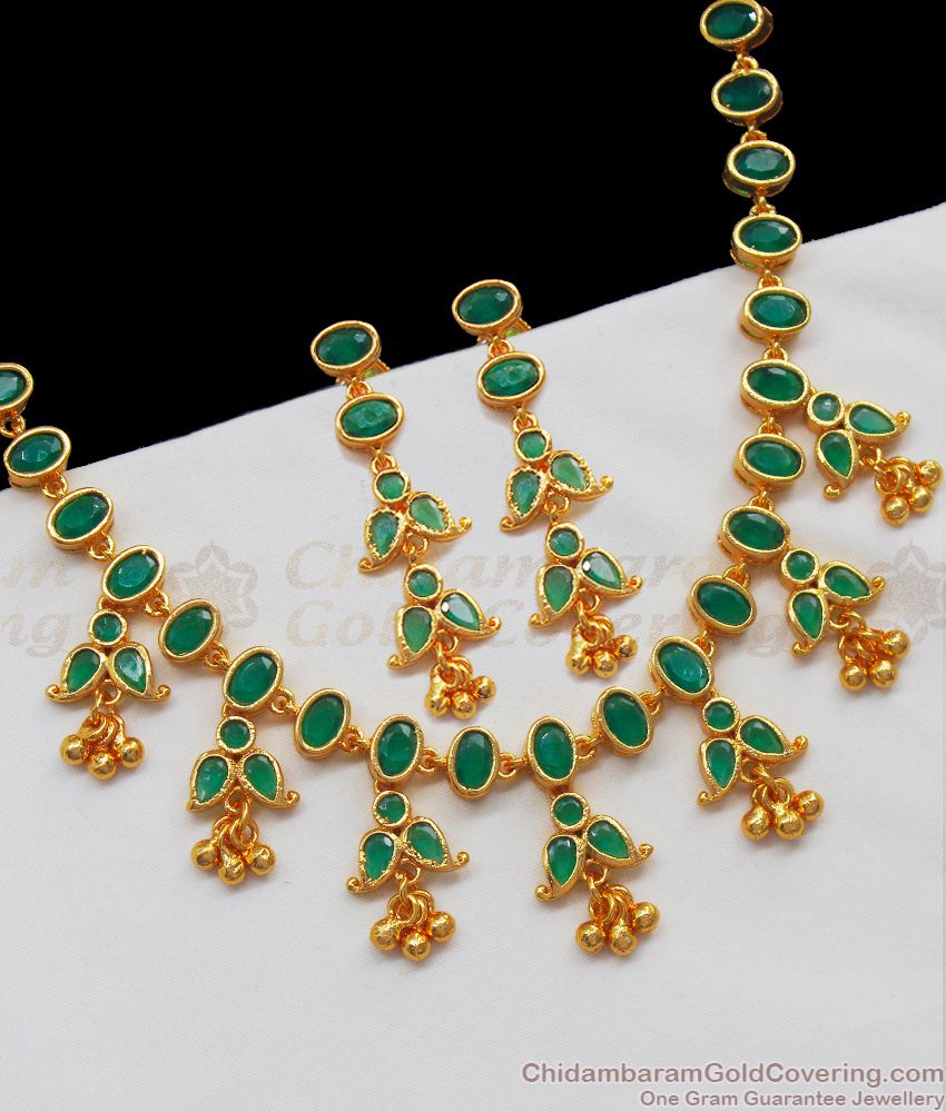 Full Green Emerald Stone Gold Necklace Earring Combo NCKN2364