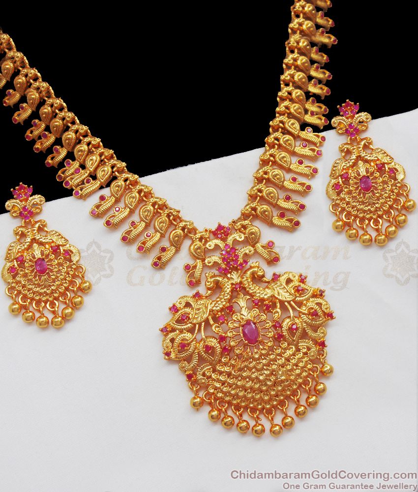 Unique Peacock One Gram Gold Necklace Earrings Combo NCKN2366