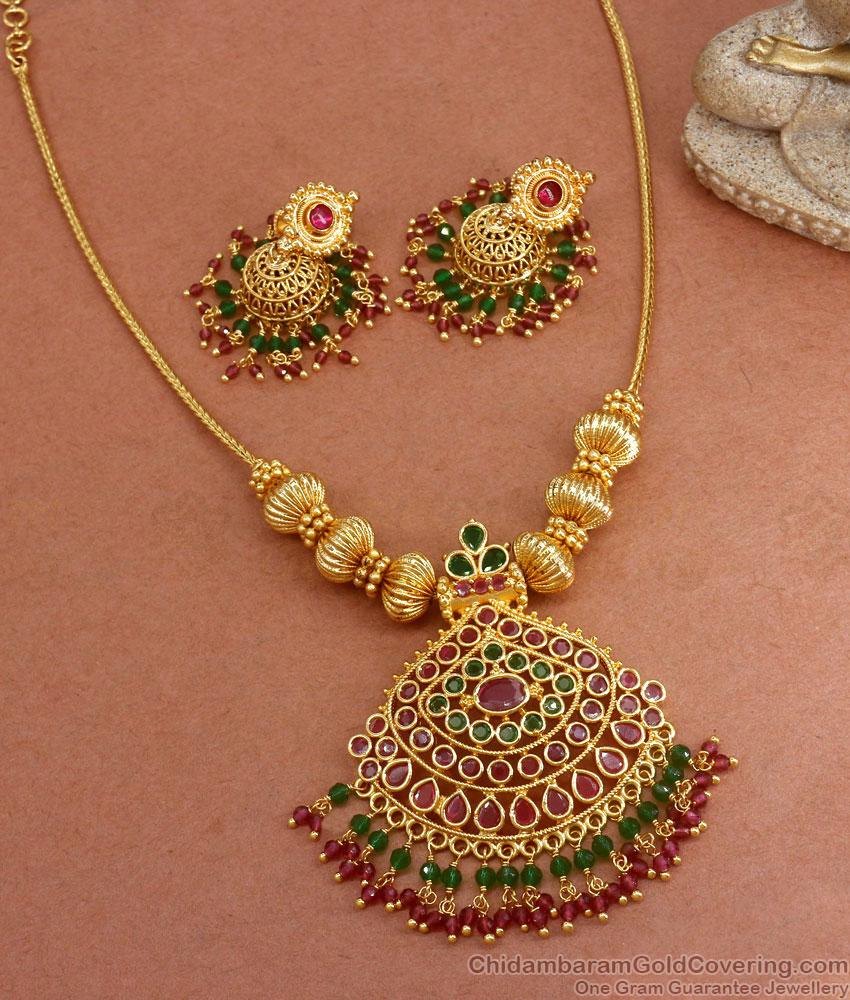 Rajasthani Type Gold Imitation Necklace Earrings Combo Bridal Designs NCKN2367 Rajasthani Type Gold Imitation Necklace Earrings Combo Bridal Designs NCKN2367