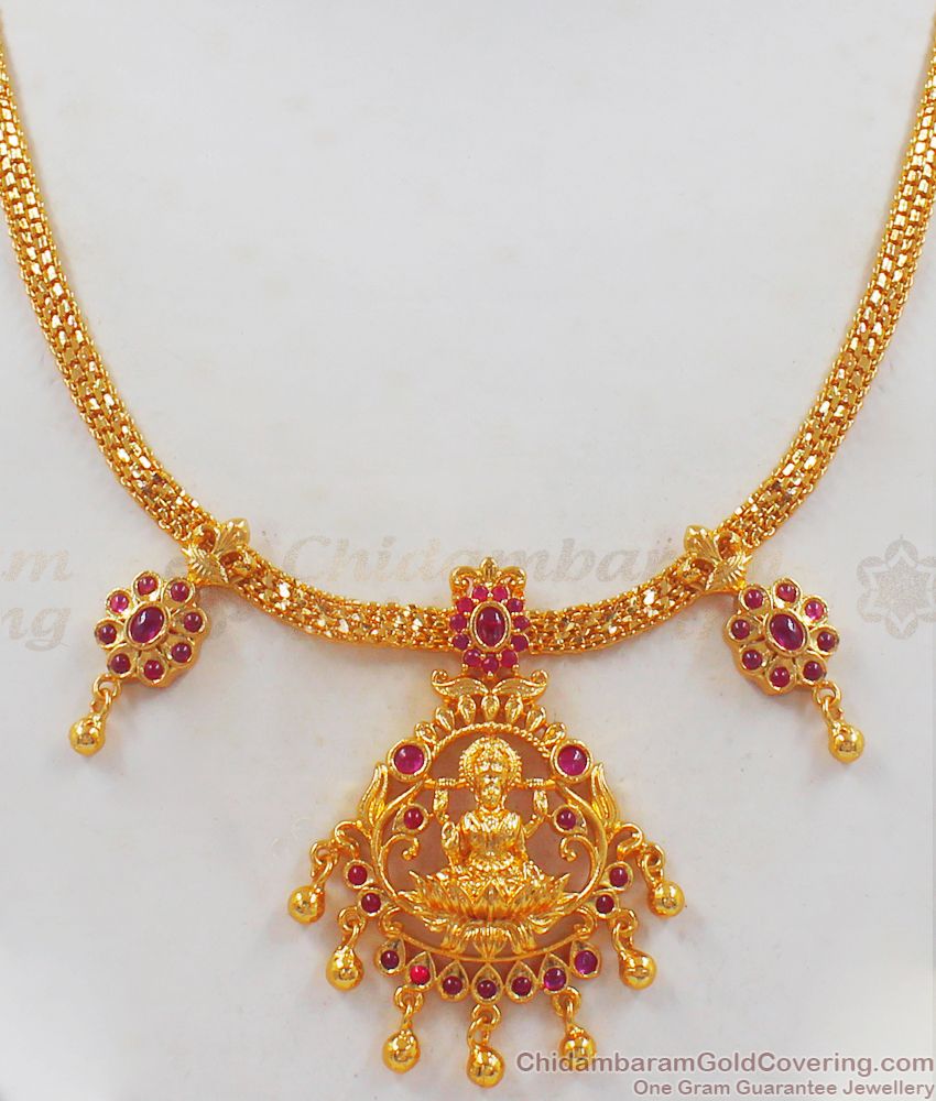 Simple Lakshmi Dollar Ruby Stone Gold Necklace NCKN2370