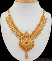 Leaf Droplet Gold Necklace Flower Dollar Ruby Stone NCKN2371