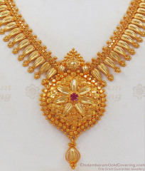 Leaf Droplet Gold Necklace Flower Dollar Ruby Stone NCKN2371 Leaf Droplet Gold Necklace Flower Dollar Ruby Stone NCKN2371