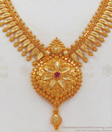 Leaf Droplet Gold Necklace Flower Dollar Ruby Stone NCKN2371
