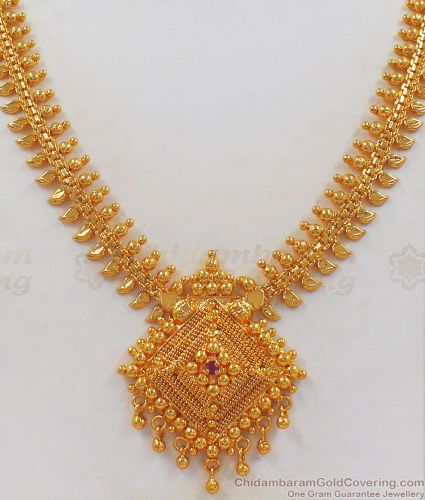 Diamond Shape Dollar Gold Necklace Ruby Stone NCKN2373