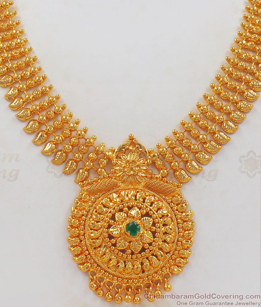 Grand Gold Necklace Big Dollar Emerald Stone NCKN2374