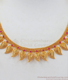 Artistic One Gram Gold Necklace leaf Design Ruby Stone NCKN2381