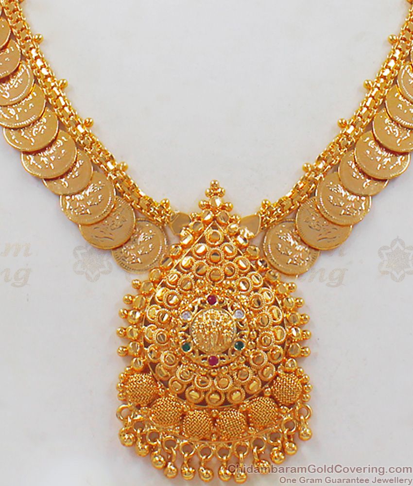CZ Multi Stone Lakshmi Dollar One Gram Gold Kasumalai Necklace NCKN2383
