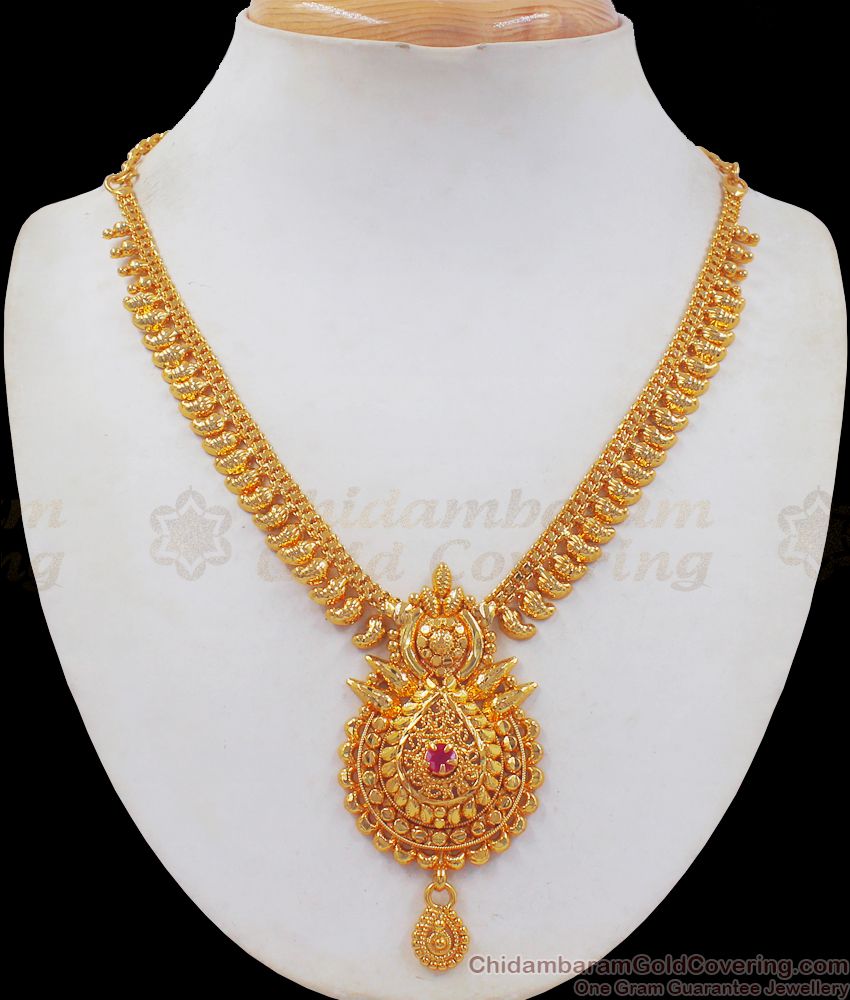 Real Gold Tone Imitation Necklace Ruby Stone Womens Fashion NCKN2387